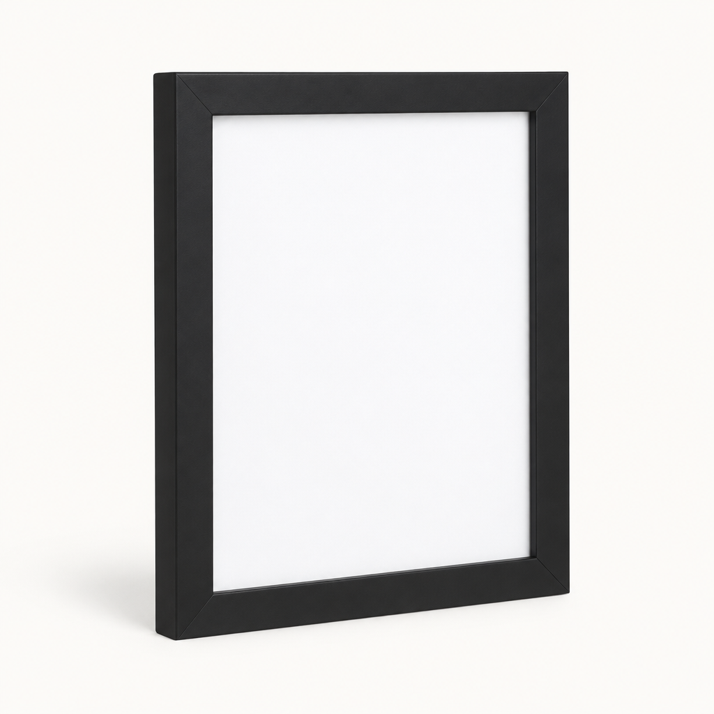 Modern matte black 8 by 10 wall picture frame on a light background