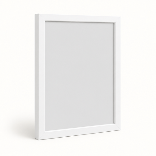 Clean white 12 by 16 wall picture frame on a light background