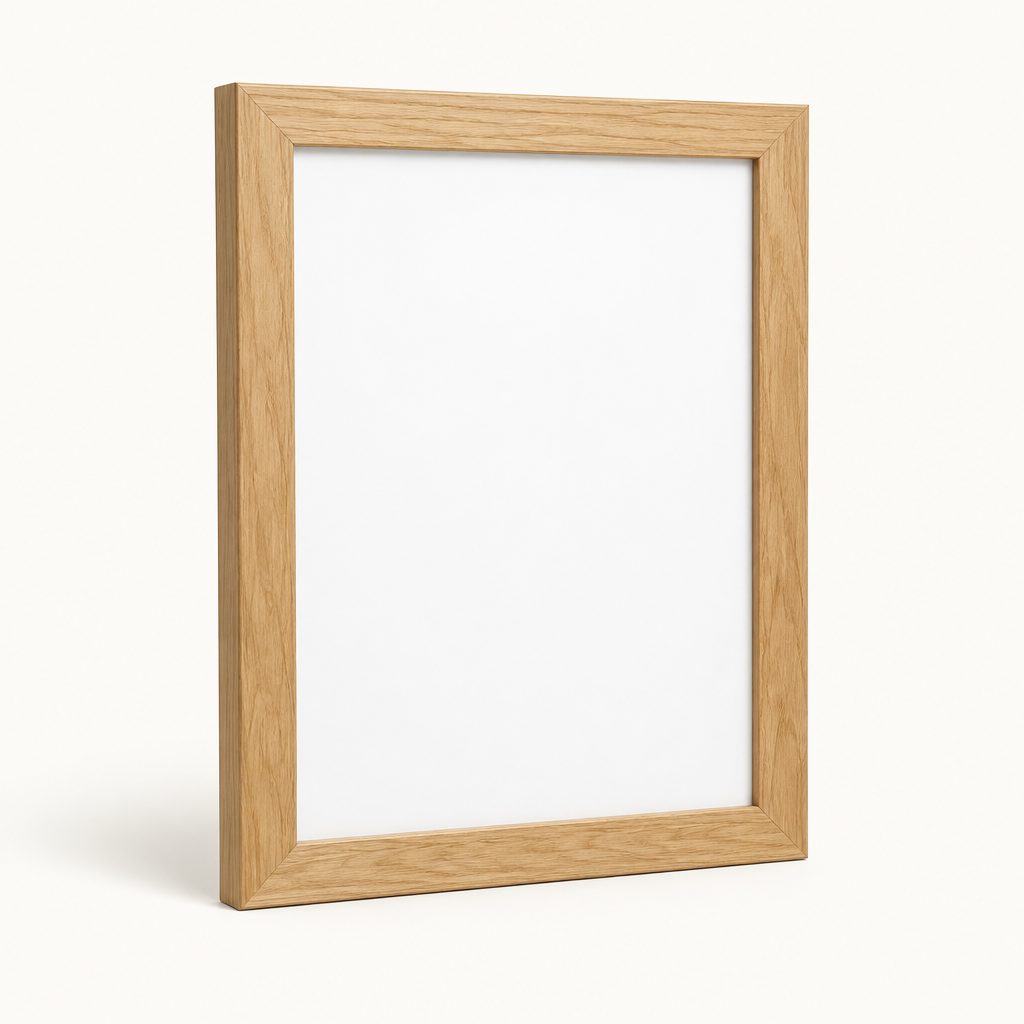 Natural oak 11 by 14 wall picture frame on a light background