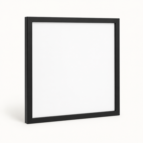Matte black square 12 by 12 wall picture frame on a light background